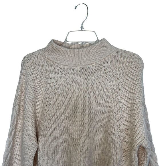 BP Cable Knit Balloon Sleeve Sweater In Beige Oatmeal Light Heather - Picture 4 of 9